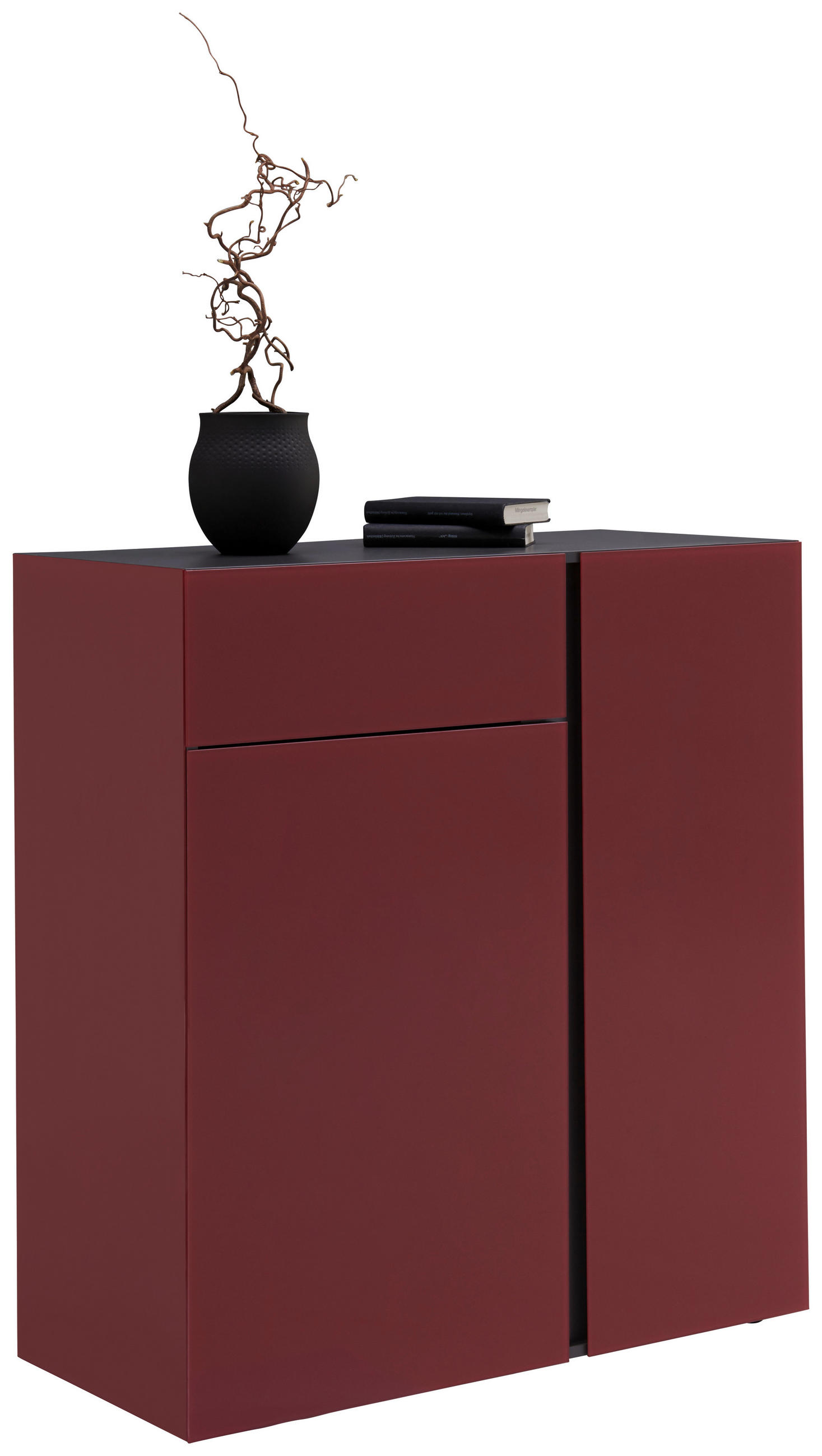 KOMMODE Graphitfarben, Dunkelrot - Schwarz/Graphitfarben, KONVENTIONELL, Glas/Holzwerkstoff (94/103/42cm) - Voleo