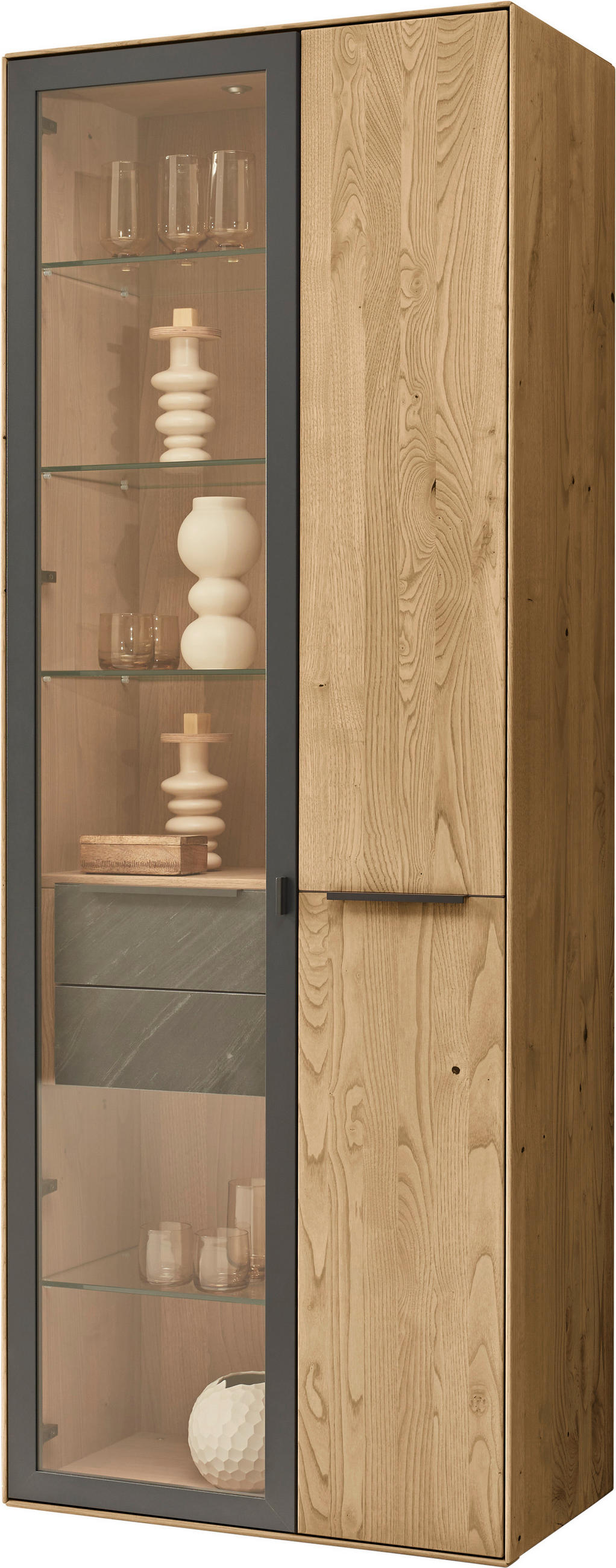 VITRINE Anthrazit, Kastanienfarben  77/205,5/39,5 cm  - Kastanienfarben/Anthrazit, Natur, Glas/Holz (77/205,5/39,5cm) - Valnatura