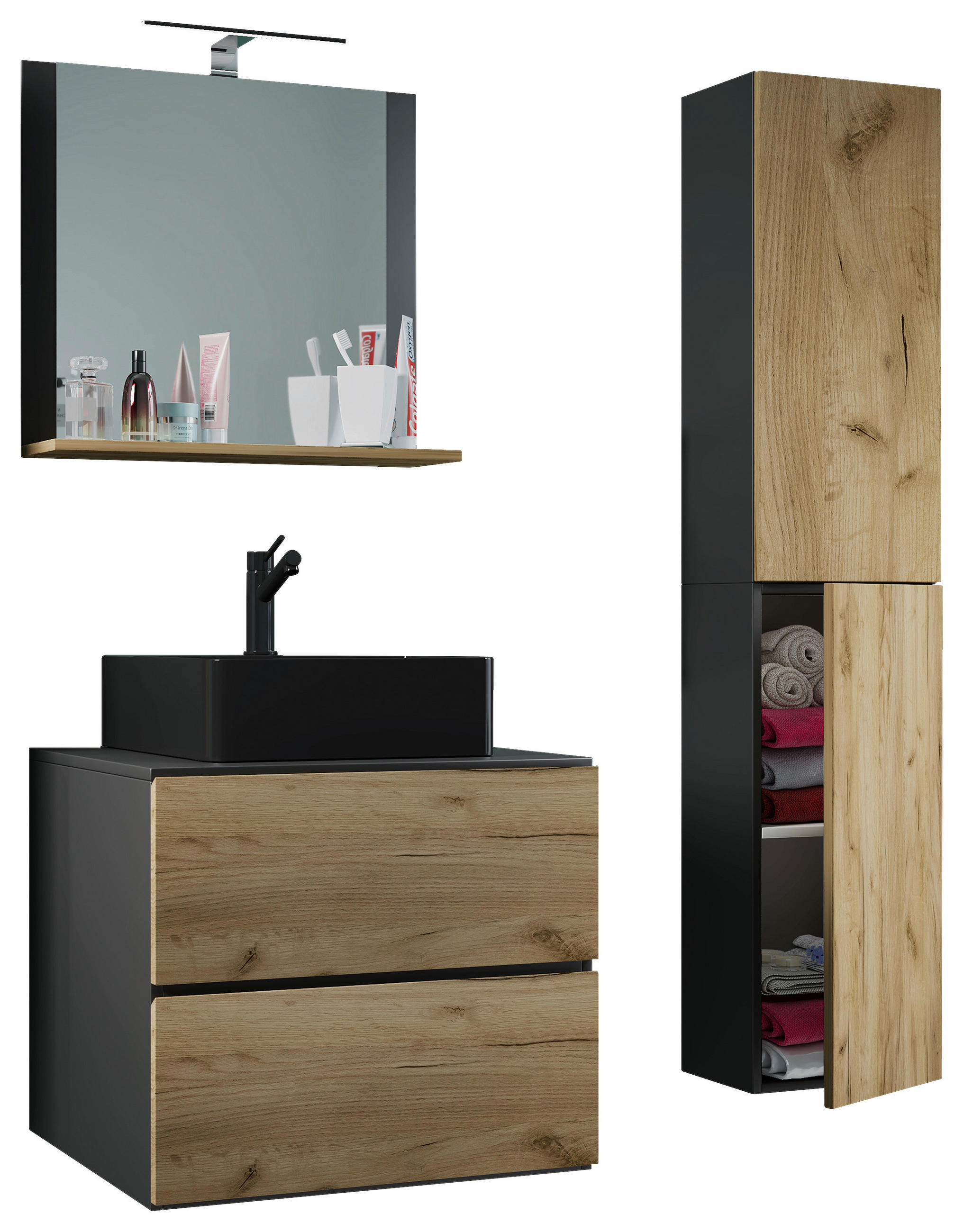 BADEZIMMER 4-teilig  in 94 cm  - Honigeiche/Anthrazit, MODERN, Glas/Keramik (94cm) - MID.YOU