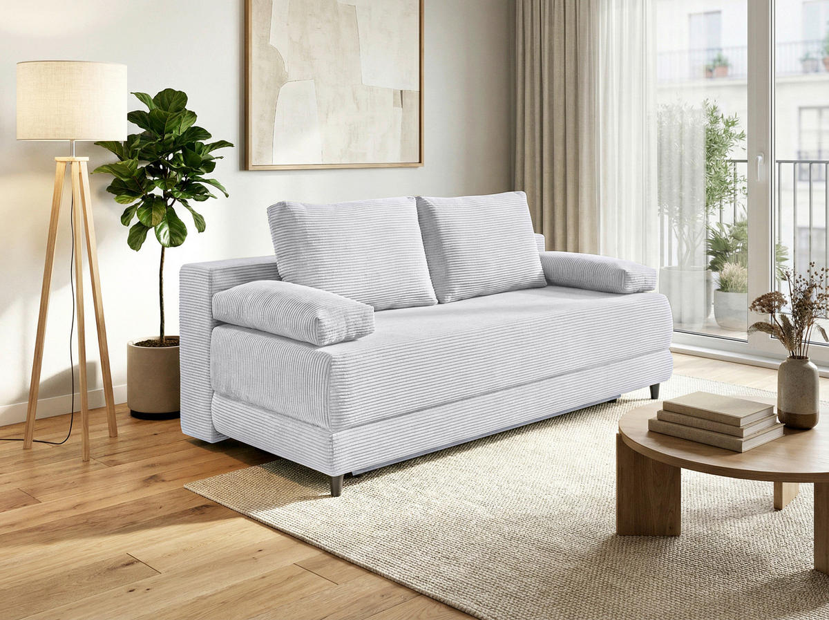 SCHLAFSOFA  mit Liegefunktion, Schlafen auf Sitzhöhe, Rücken echt Cord Hellgrau  - Hellgrau/Schwarz, KONVENTIONELL, Holz/Textil (196/96/103cm) - Carryhome