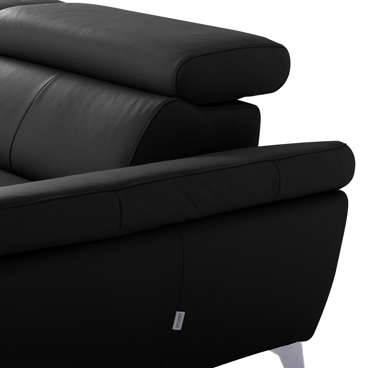 ECKSOFA  in Lederlook Echtleder Schwarz  - Chromfarben/Schwarz, Design, Leder/Textil (252/179cm) - Livetastic