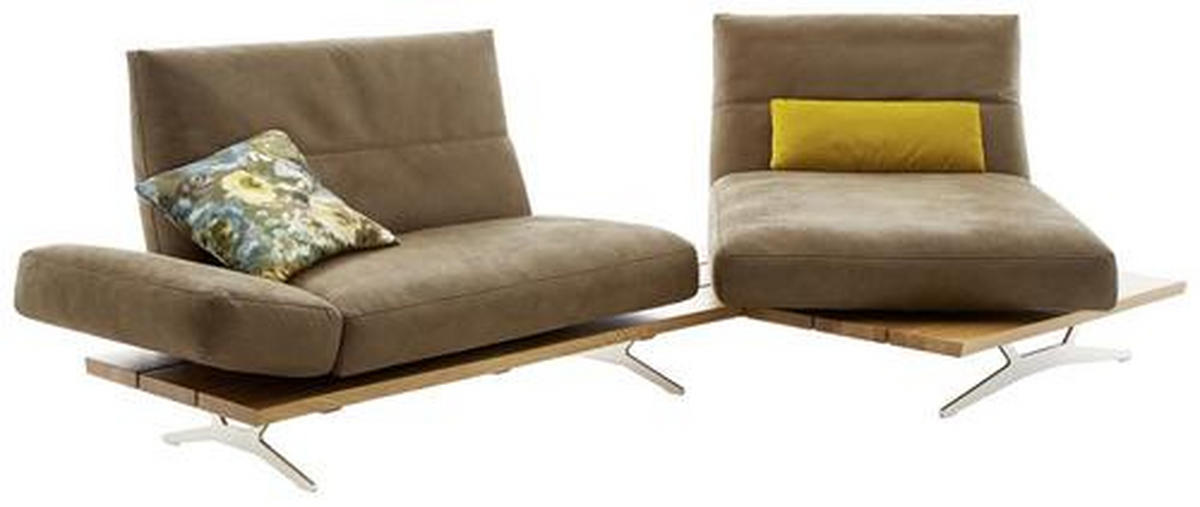 ECKSOFA inkl.Funktion Hellbraun Mikrofaser  - Hellbraun/Edelstahlfarben, Natur, Holz/Textil (275/157cm) - Ambiente