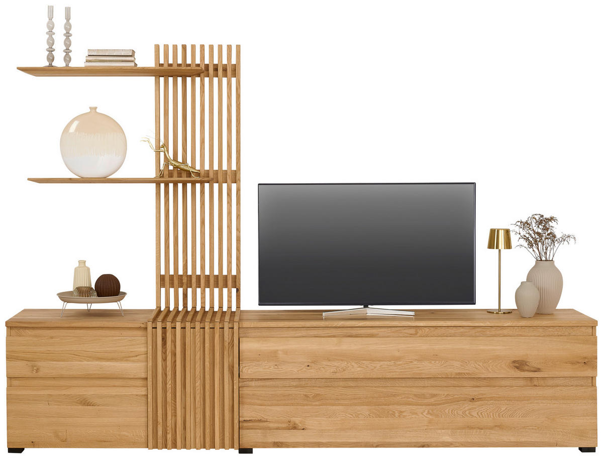 WOHNWAND  in Eichefarben  248,8/175,3/44 cm  - Eichefarben/Schwarz, Natur, Holz (248,8/175,3/44cm) - Linea Natura