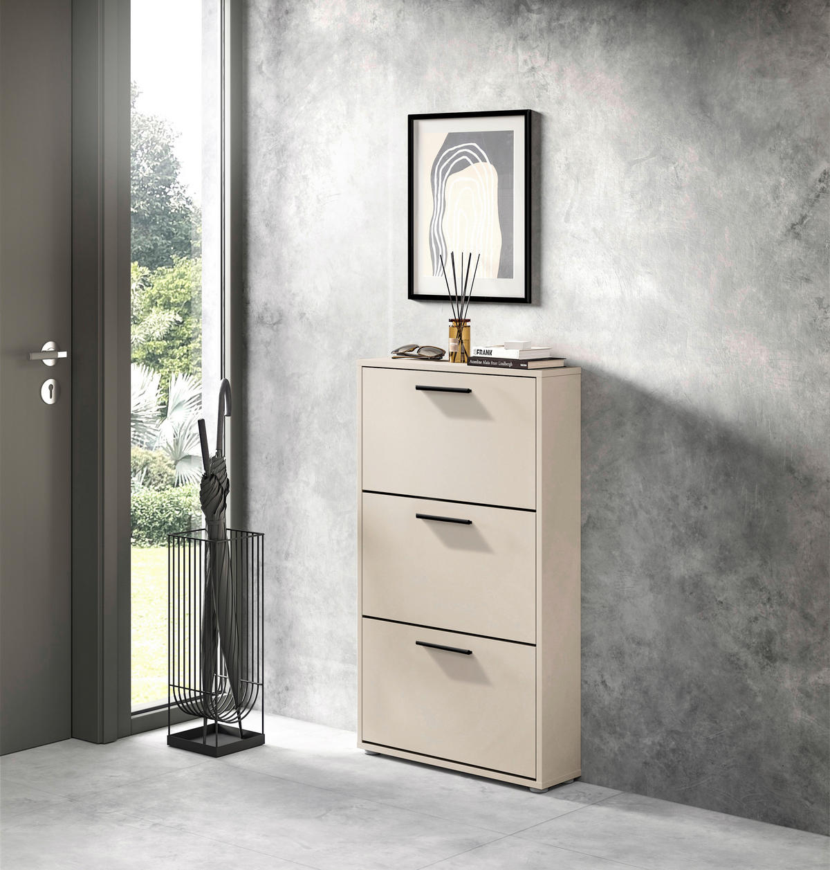 BILLENŐS CIPŐSSZEKRÉNY 59/103/17 cm  - kasmírszínű/fekete, Design, műanyag/faalapú anyag (59/103/17cm) - Carryhome
