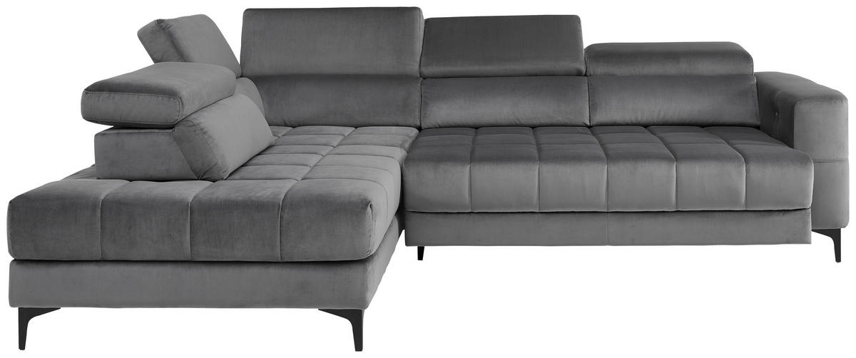 ECKSOFA inkl.Funktionen Dunkelgrau Samt  - Dunkelgrau/Schwarz, Design, Kunststoff/Textil (202/281cm) - Xora