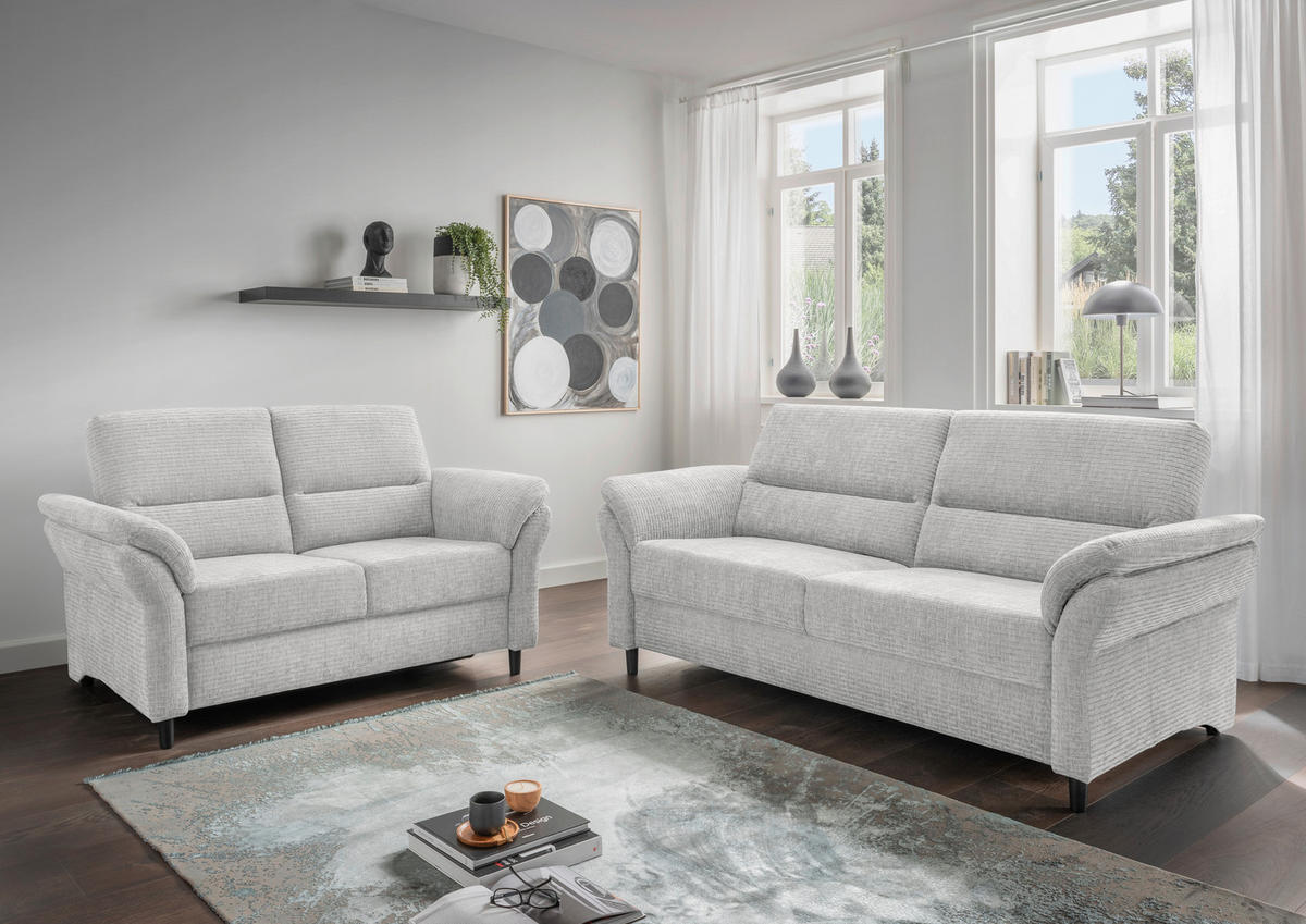 2-SITZER-SOFA in Mikrofaser Weiss  - Weiss/Schwarz, Modern, Holz/Textil (147/90/89cm) - Livetastic