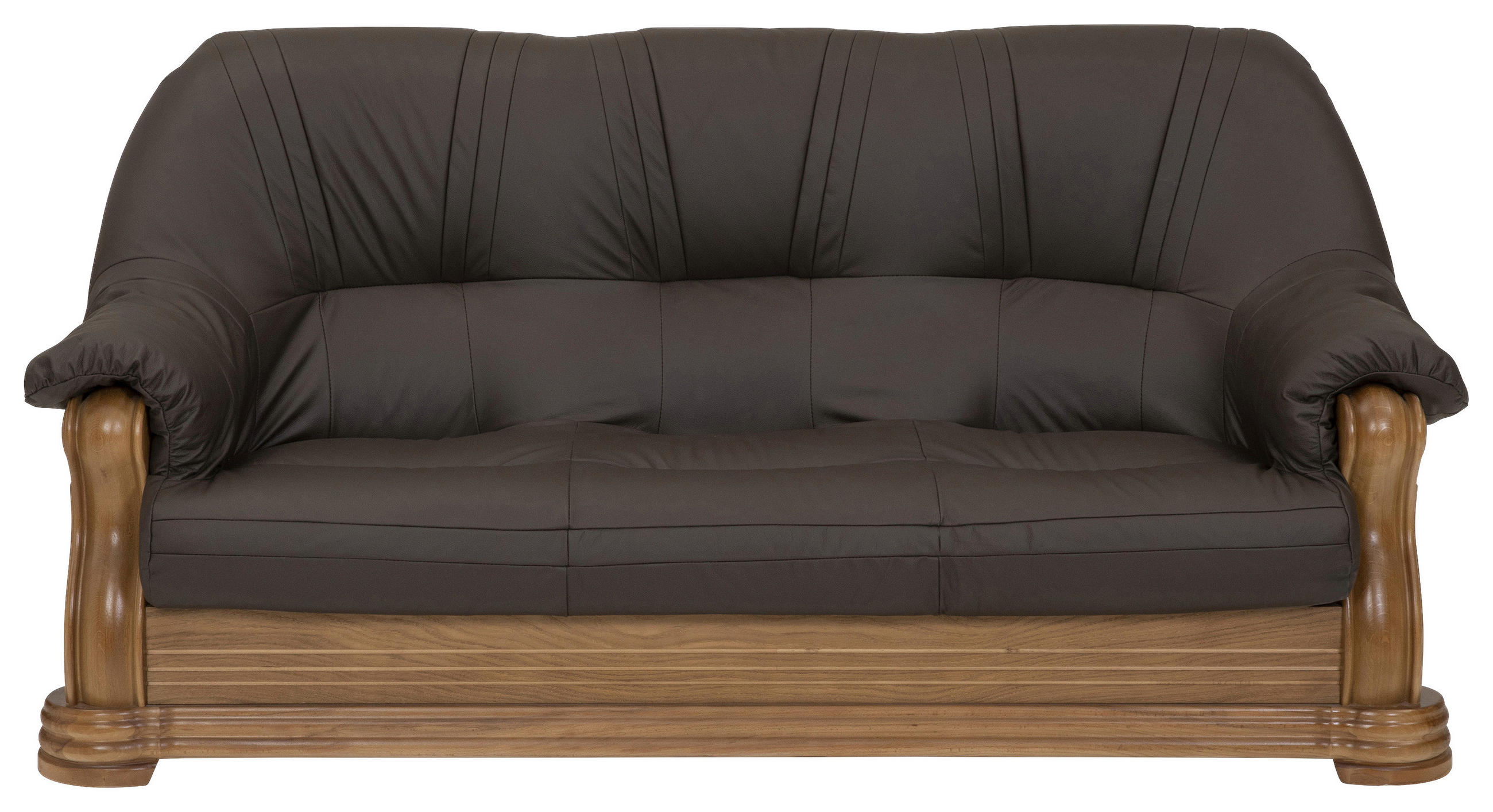 3-SITZER-SOFA Echtleder Braun  - Eichefarben/Braun, Konventionell, Leder/Holz (195/95/94cm) - Max Winzer