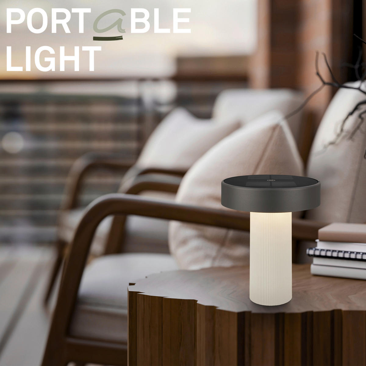 AKKU-TISCHLEUCHTE 16/20 cm  - Anthrazit/Beige, Design, Kunststoff (16/20cm)