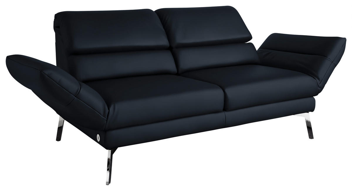 2-SITZER-SOFA Echtleder Dunkelblau  - Chromfarben/Dunkelblau, Design, Leder/Metall (178-226/82/96-177cm) - Dieter Knoll