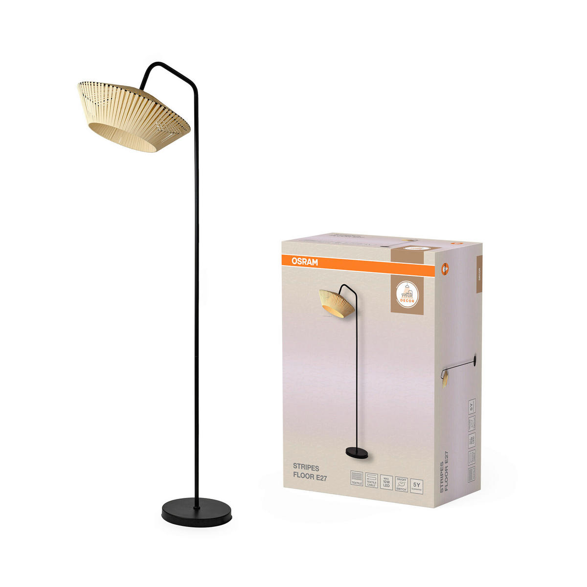 STEHLEUCHTE 40,5/56,8/164 cm    - Beige, Basics, Textil/Metall (40,5/56,8/164cm) - Osram