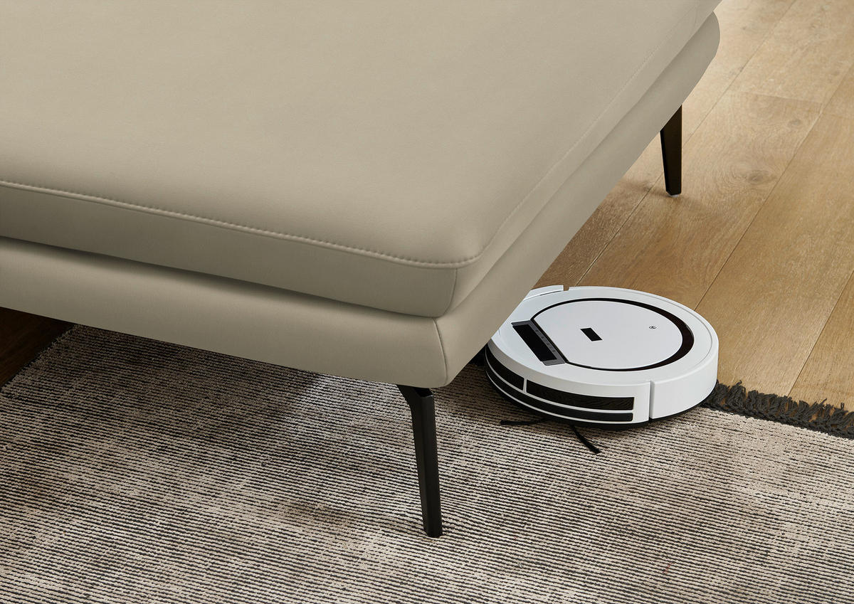 ECKSOFA in Echtleder Creme, Naturfarben  - Creme/Schwarz, Design, Leder/Metall (310/180cm) - Dieter Knoll
