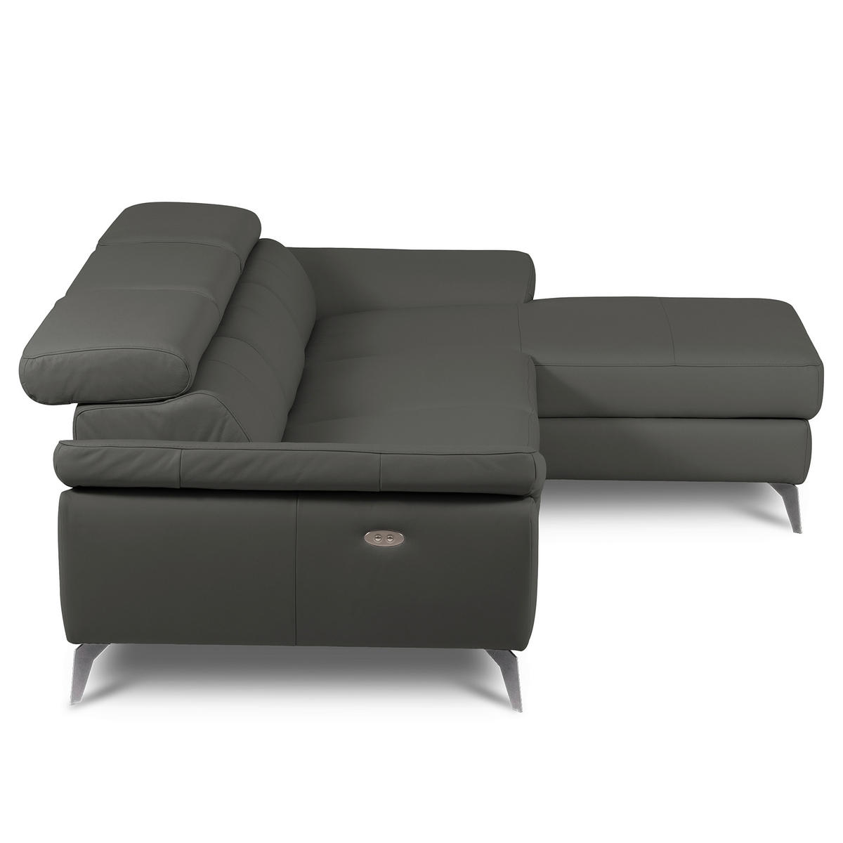 ECKSOFA Lederlook Echtleder Anthrazit  - Chromfarben/Anthrazit, Design, Leder/Textil (252/179cm) - Livetastic