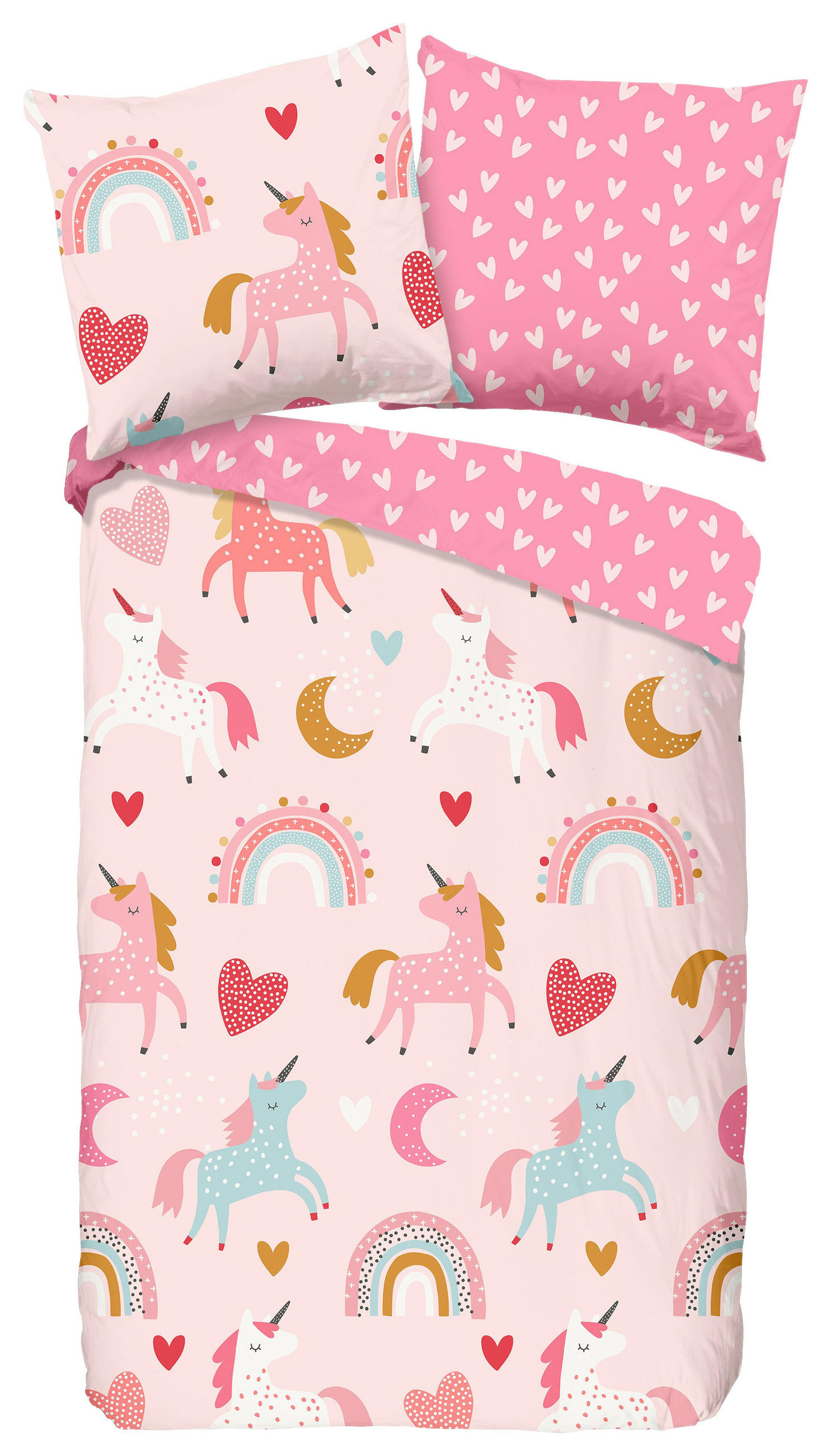 JUGENDBETTWÄSCHE Unicorn Biber 135/200 cm  - Rot/Rosa, Design, Textil (135/200cm)