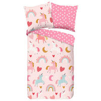 JUGENDBETTWÄSCHE Unicorn Biber 135/200 cm  - Rot/Rosa, Design, Textil (135/200cm)