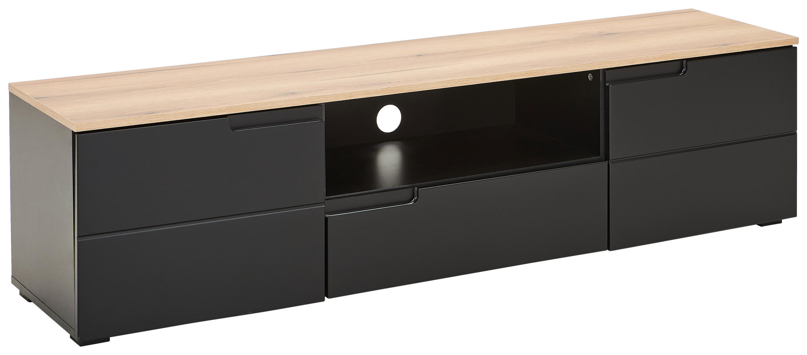 LOWBOARD Swim 165/42/40 cm 1 Schublade(n) Beimöbel erhältlich, stehend  - Eichefarben/Schwarz, Design, Holzwerkstoff/Kunststoff (165/42/40cm) - MID.YOU