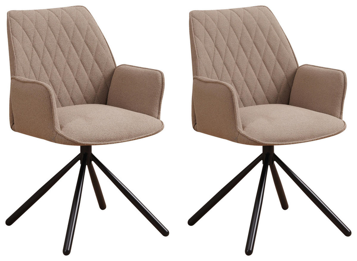 ARMLEHNSTUHL-SET 2 Stück   - Taupe/Schwarz, Design, Textil/Metall (56/97/52,5cm) - MID.YOU