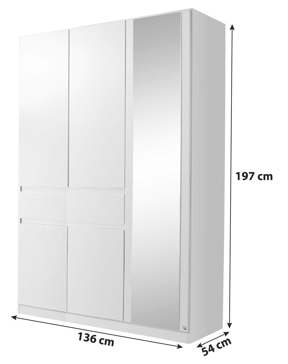 KLEIDERSCHRANK in Weiss, Eiche Artisan  - Weiss/Eiche Artisan, Design, Glas/Holzwerkstoff (136/197/54cm) - Rauch Möbel