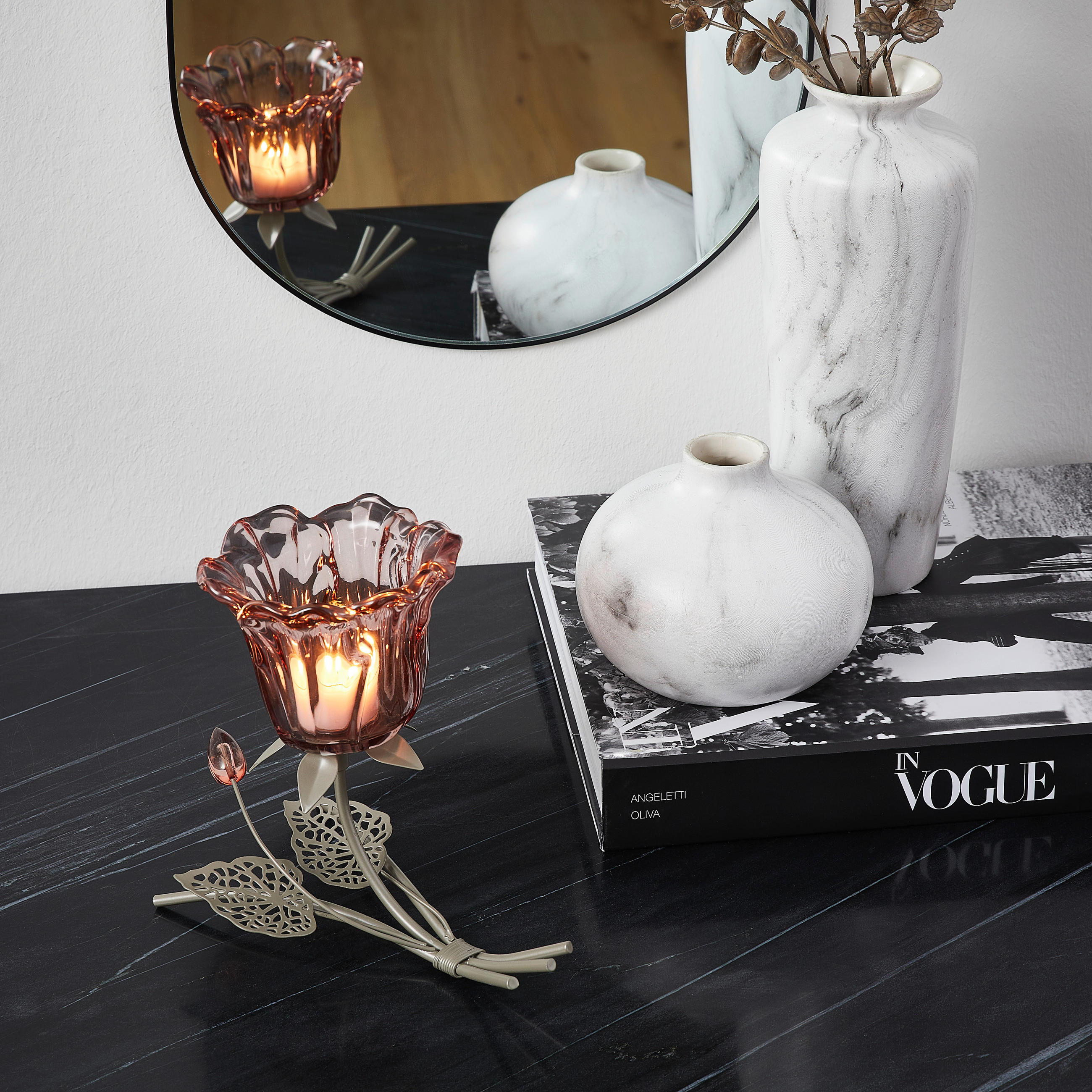 KERZENHALTER - Beere/Goldfarben, Trend, Glas/Kunststoff (17,5/10,5/16,5cm) - Ambia Home