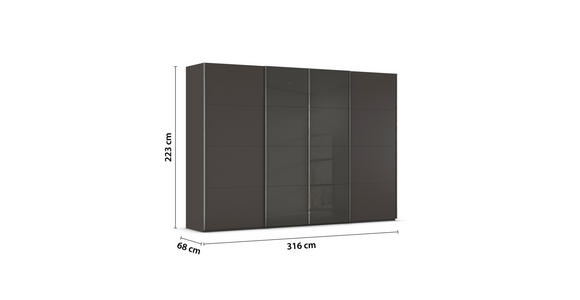 SCHWEBETÜRENSCHRANK 316/223/68 cm 4-türig Graphitfarben, Schwarz - Chromfarben/Graphitfarben, KONVENTIONELL, Glas/Holzwerkstoff (316/223/68cm) - Novel