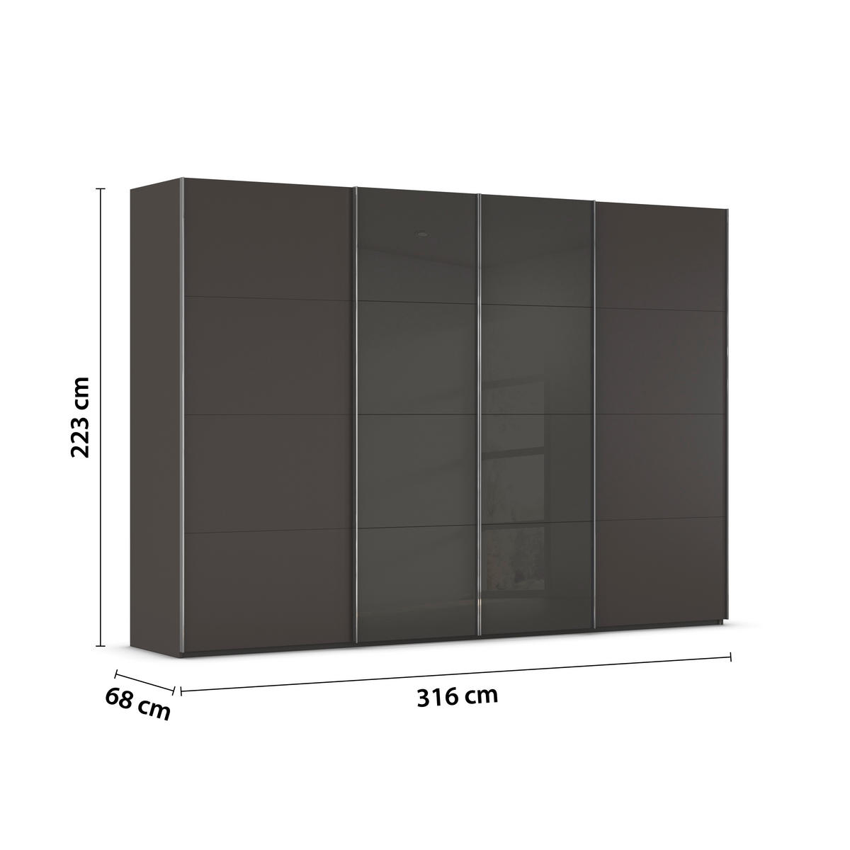 SCHWEBETÜRENSCHRANK 316/223/68 cm 4-türig Graphitfarben, Schwarz  - Chromfarben/Graphitfarben, KONVENTIONELL, Glas/Holzwerkstoff (316/223/68cm) - Novel