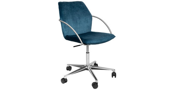 DREHSTUHL in Samt Blau, Edelstahlfarben - Blau/Chromfarben, Design, Kunststoff/Textil (56,5/82-94/60cm) - Novel