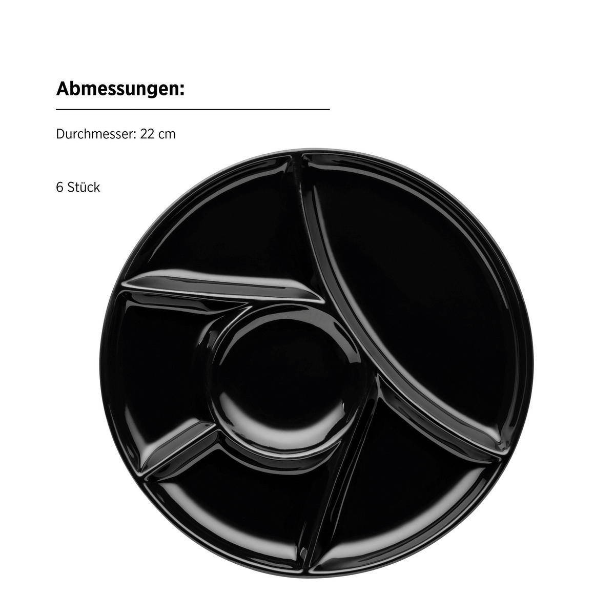TELLERSET 6-teilig  - Schwarz, Trend, Keramik (22cm) - Mäser