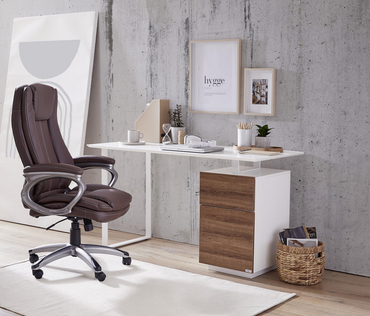 ÍRÓASZTAL  - tölgyfa/fehér, Design, faalapú anyag/fém (140/60/76cm) - Hom`in