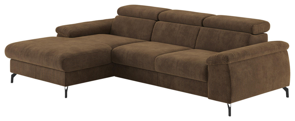ECKSOFA in Cord Braun  - Schwarz/Braun, Design, Textil/Metall (166/244cm) - Livetastic