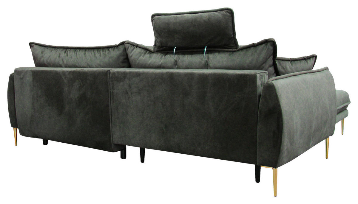 ECKSOFA Grün Velours  - Goldfarben/Grün, Design, Textil/Metall (196/264cm) - MID.YOU