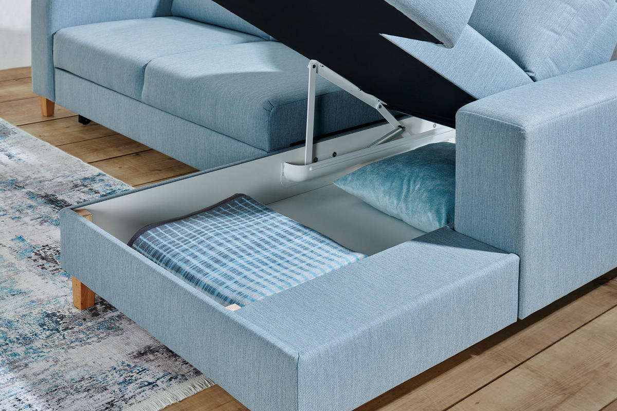 ROHOVÁ SEDAČKA, textil, světle modrá - světle modrá/barvy buku, Design, dřevo/textil (260/160cm) - Ti'me