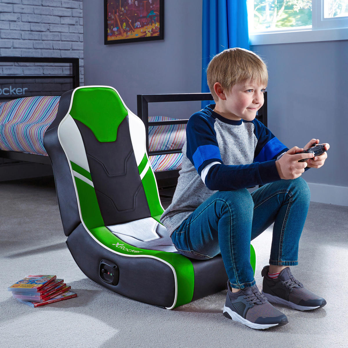 GAMINGSESSEL Grün Textil   - Grün, MODERN, Textil (42/64/75cm) - X Rocker