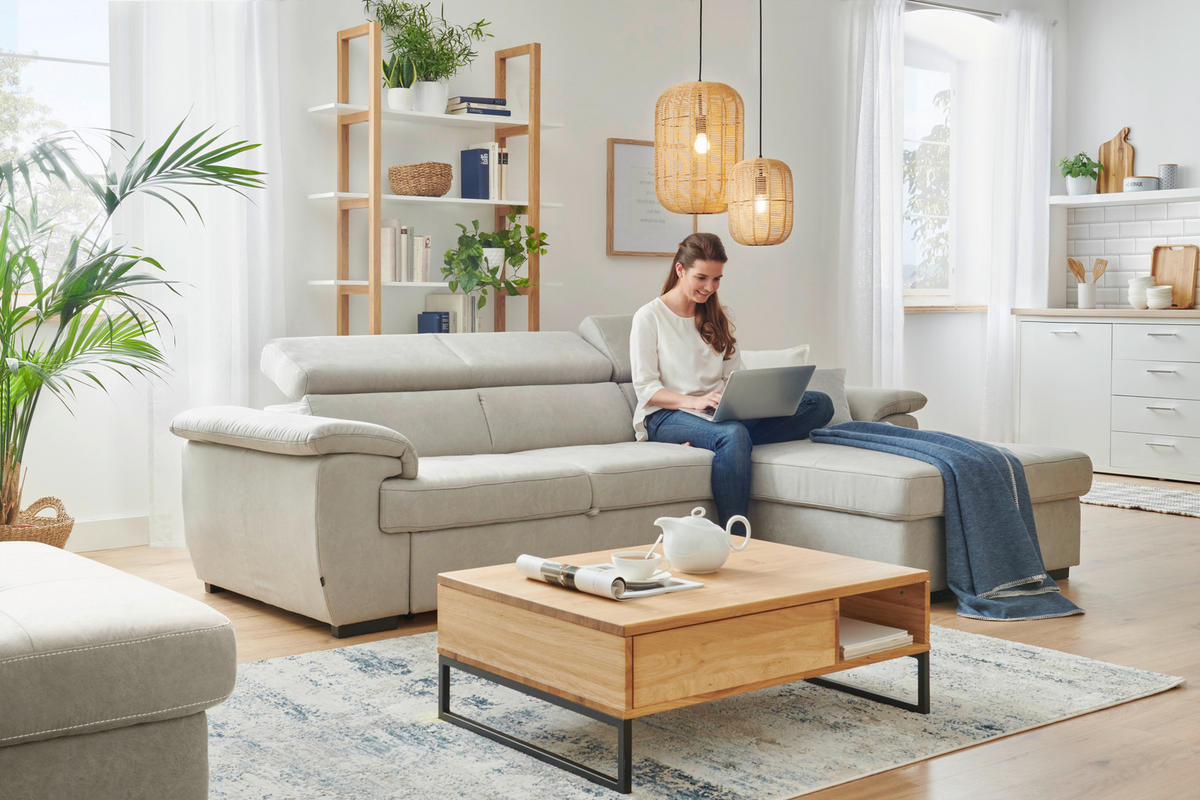 ECKSOFA in Mikrofaser Silberfarben  266/170 cm  - Silberfarben/Schwarz, Design, Textil (266/170cm) - Stylife