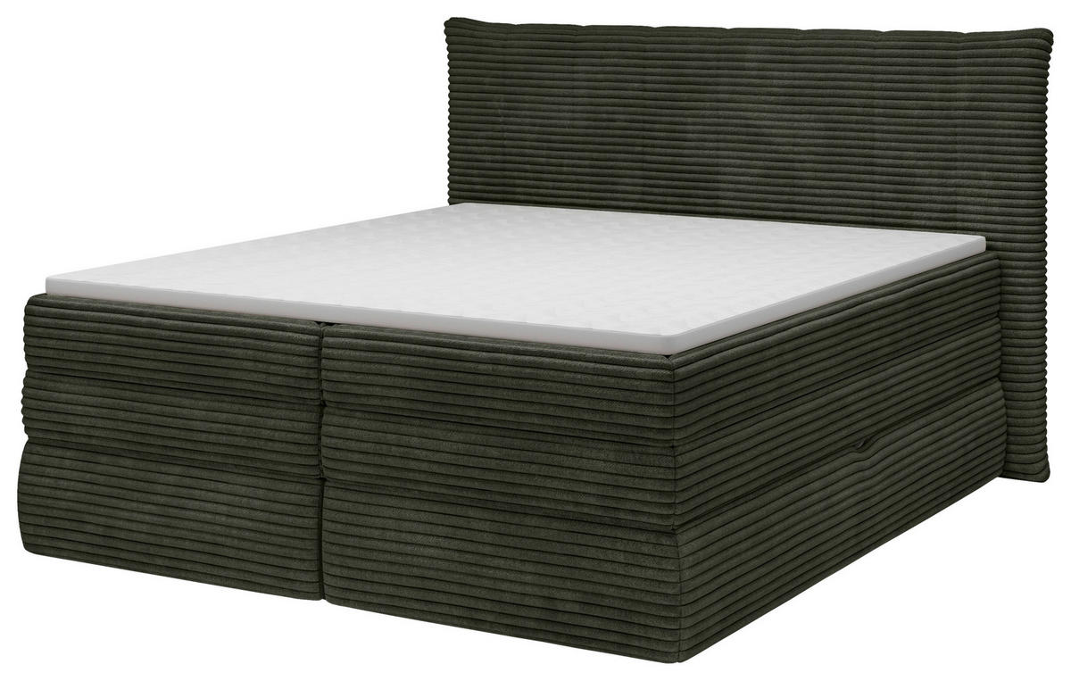 BOXSPRINGBETT 180/200 cm,  in Dunkelgrün, gepolstertes Kopfteil, Bettkasten, Topper, Matratzen, H2 + H4 = mittel + sehr fest  - Dunkelgrün/Schwarz, Design, Kunststoff/Textil (180/200cm) - Chameo
