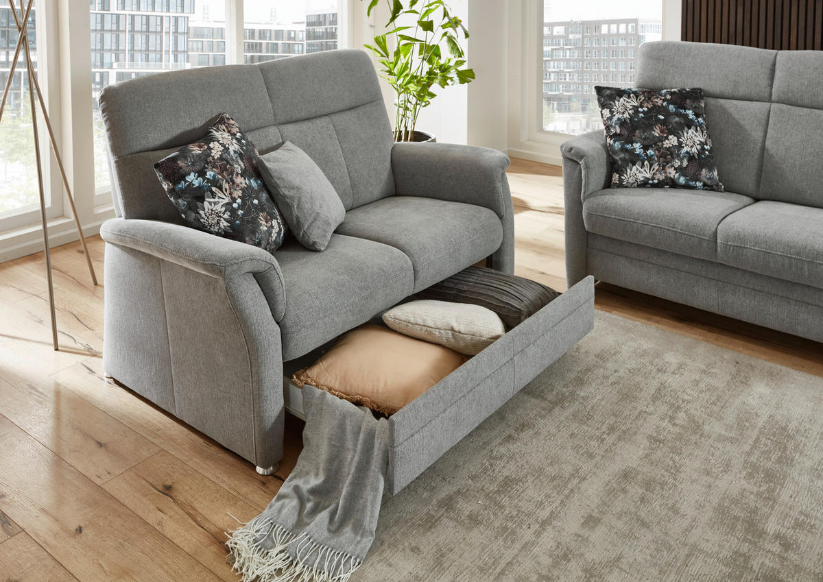 SITZGARNITUR Flachgewebe Hellgrau  - Hellgrau/Alufarben, KONVENTIONELL, Textil/Metall (142-194/100/89cm) - Beldomo Comfort