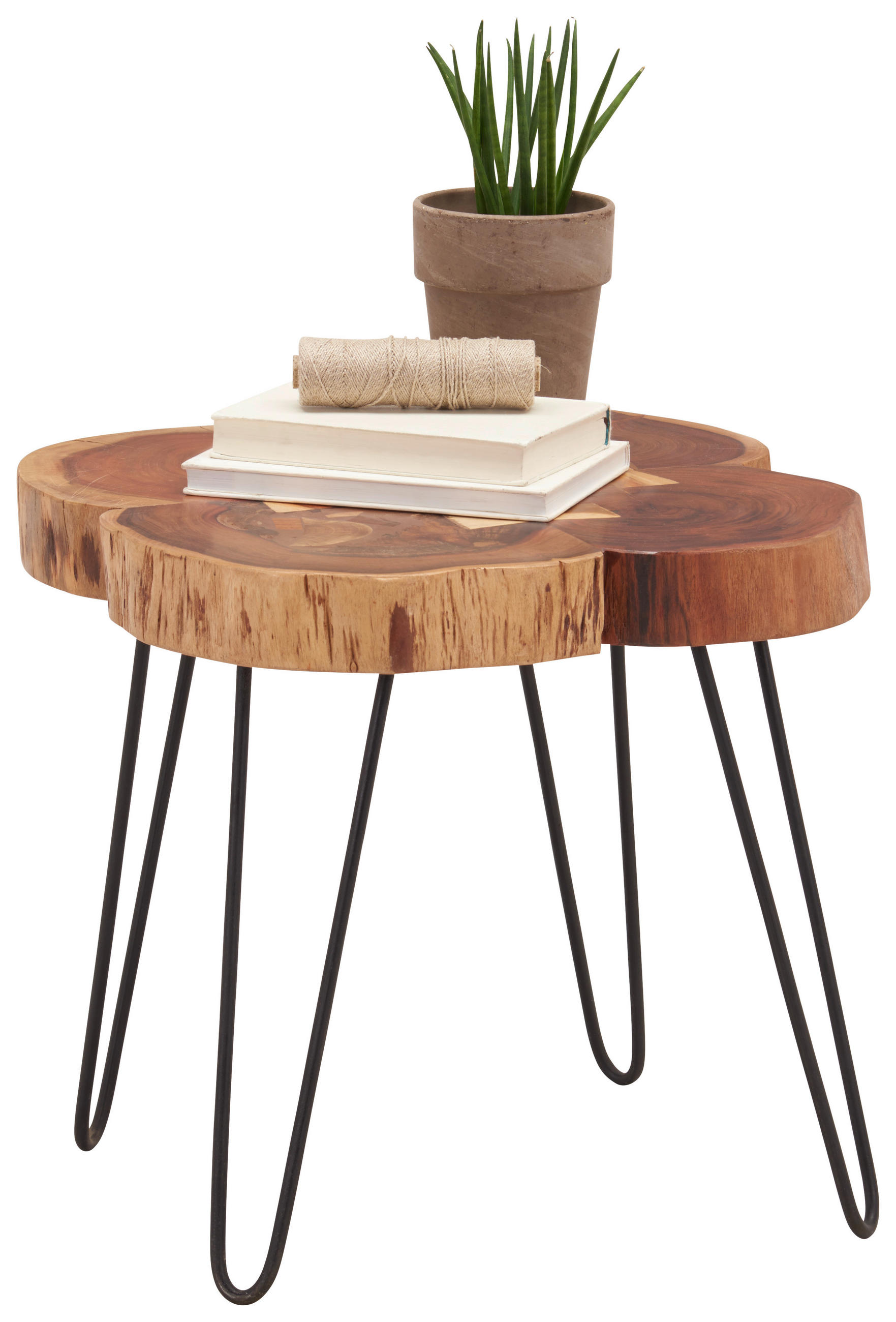PRÍRUČNÝ STOLÍK, akácia, čierna, farba akácie - čierna/farba akácie, Trend, kov/drevo (51/51/48cm) - Ambia Home