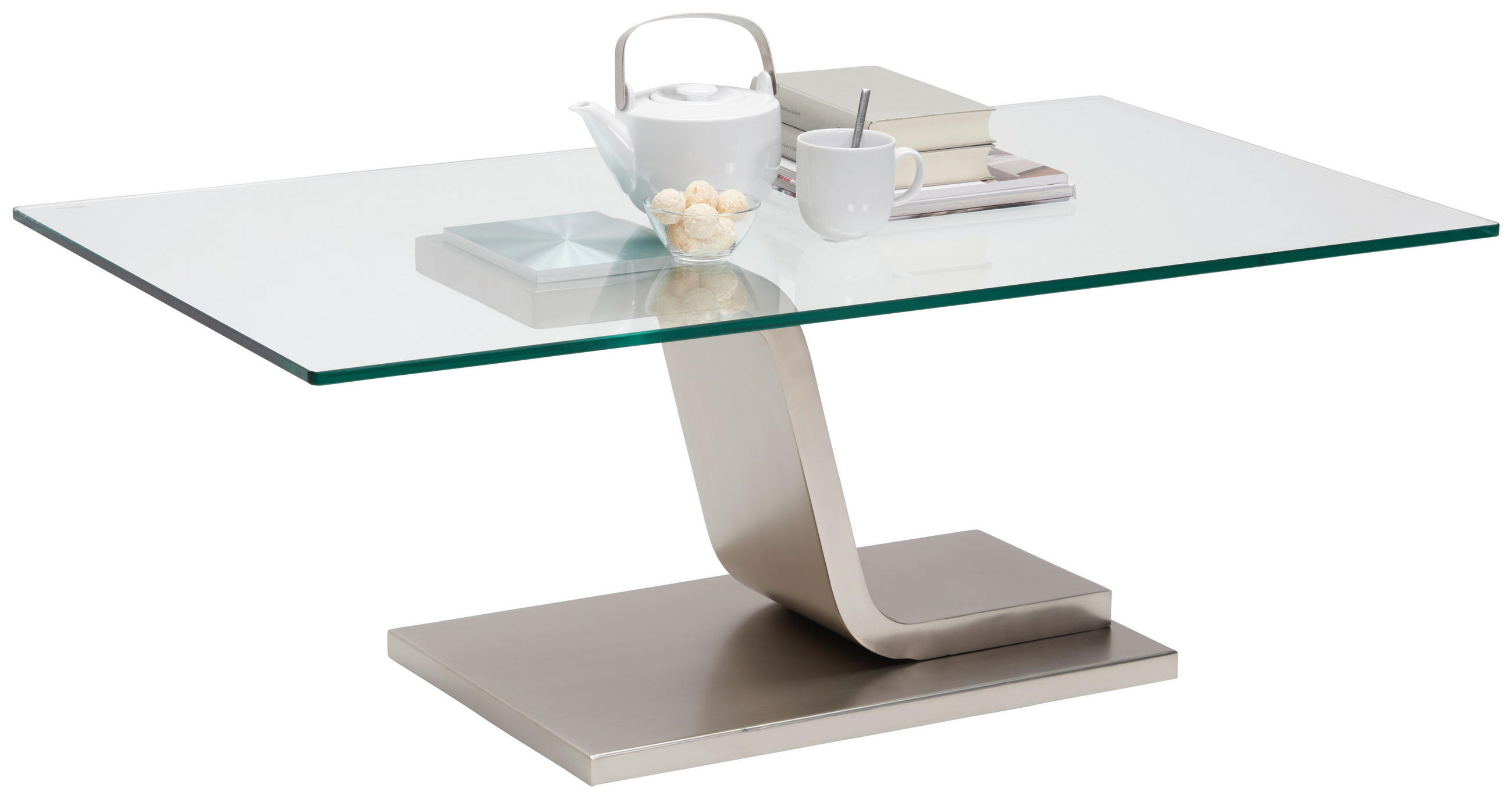 MĂSUȚĂ DE CAFEA metal, sticlă 115/65/42 cm   - culoare nichel, Design, sticlă/metal (115/65/42cm) - Novel