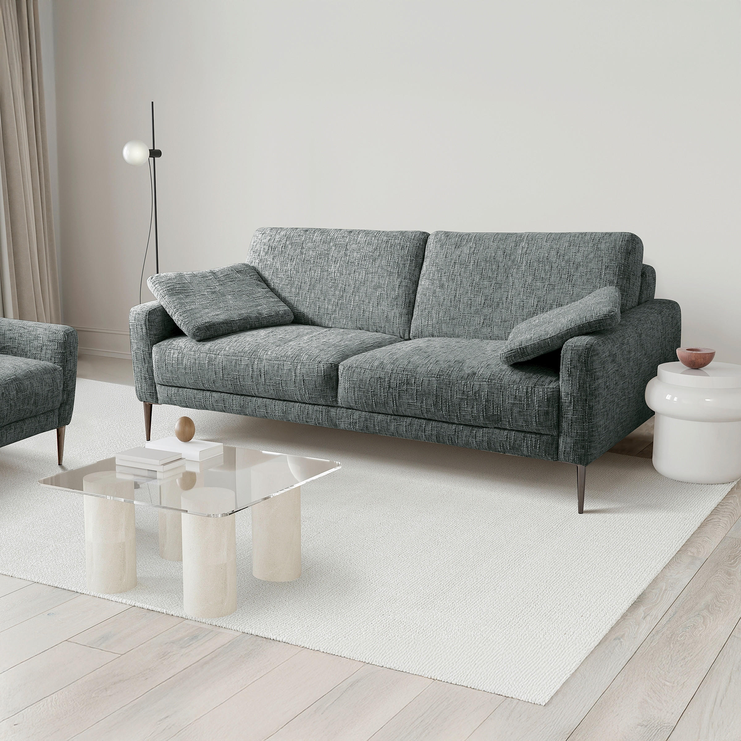 3,5-SITZER - Anthrazit/Schwarzchrom, Design, Textil/Metall (207/85/92cm) - Livetastic