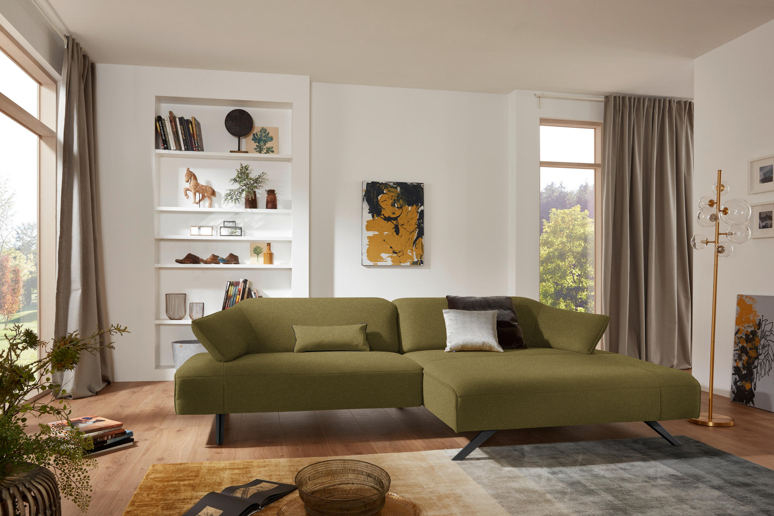 ECKSOFA in Struktur Hellgrün  - Anthrazit/Hellgrün, Design, Textil/Metall (276/165cm) - Himolla