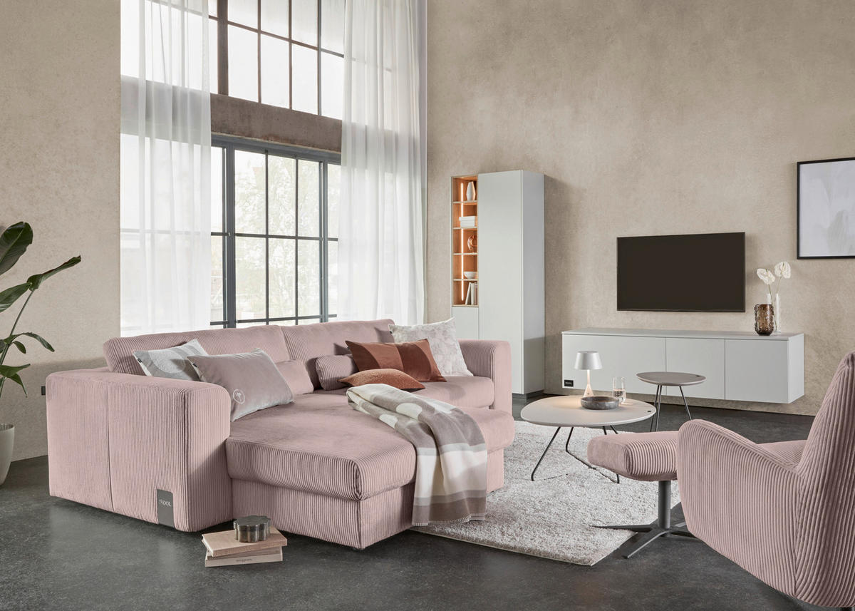 ECKSOFA JOOP Rosa Cord Rücken echt  - Schwarz/Rosa, KONVENTIONELL, Kunststoff/Textil (192/269cm) - Joop!