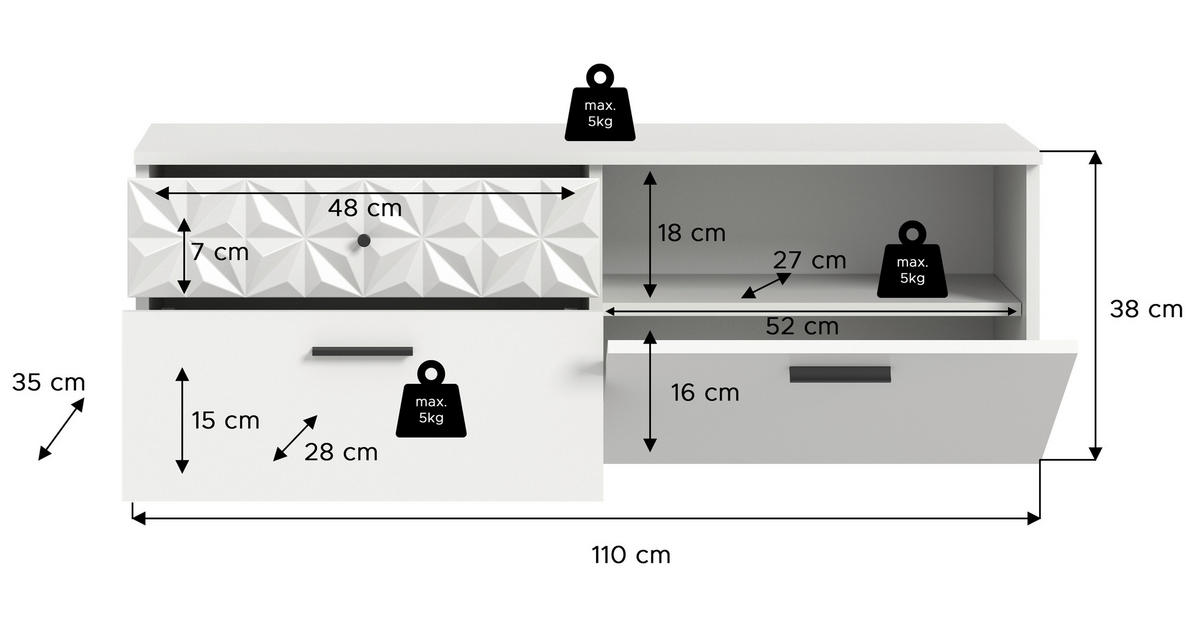SCHUHSCHRANK Weiß  - Schwarz/Weiß, Design, Holzwerkstoff/Metall (110/38/35cm) - MID.YOU