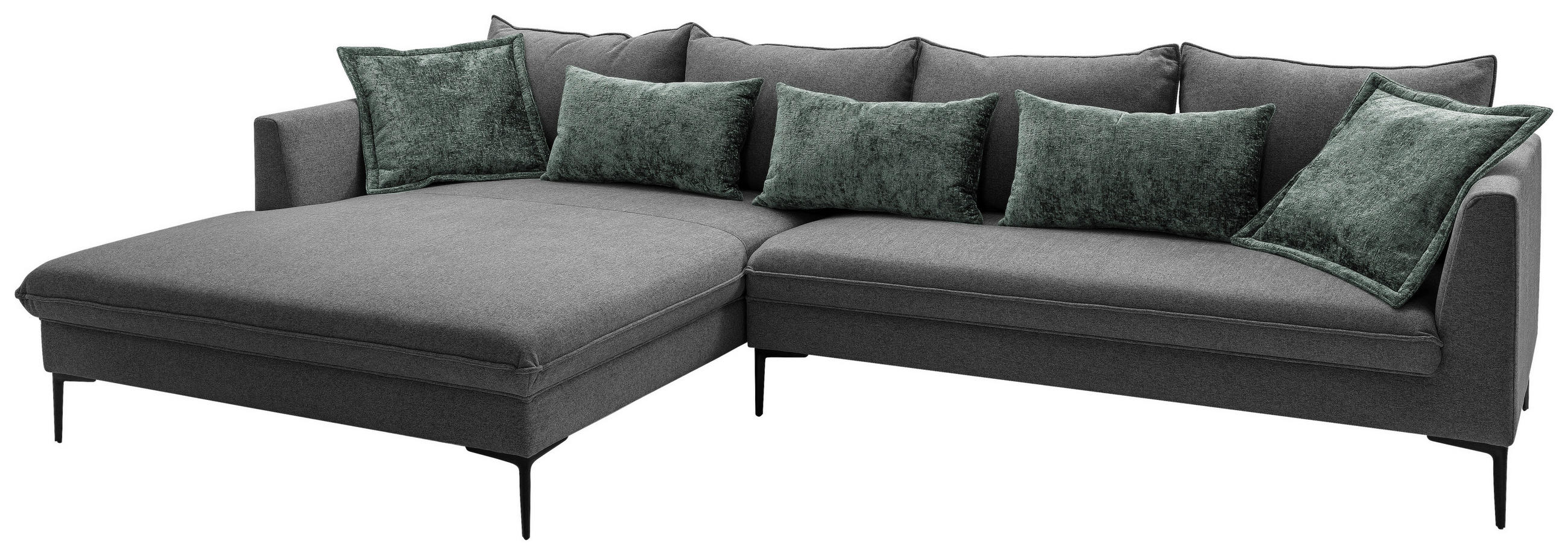 ECKSOFA Dunkelgrau Flachgewebe  - Dunkelgrau/Schwarz, Design, Textil/Metall (187/321cm) - Livetastic