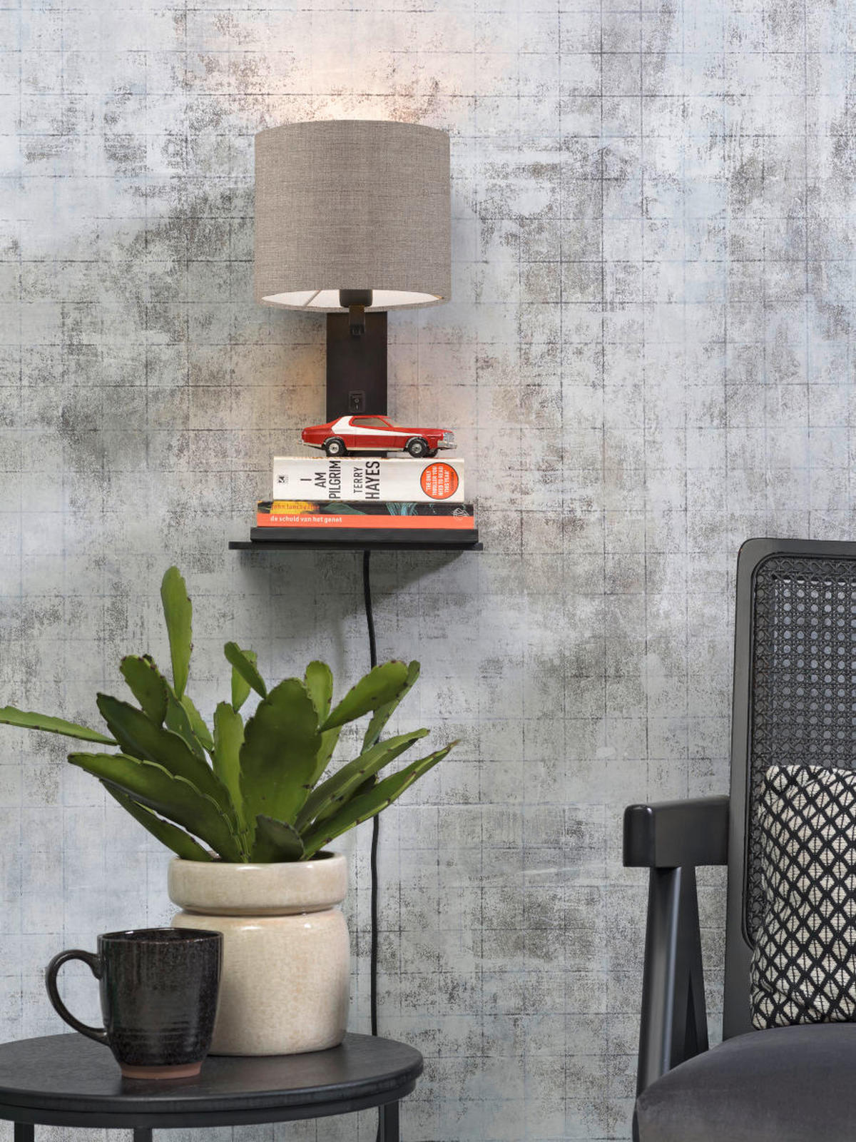 WANDLEUCHTE GOOD&MOJO  19/24/36 cm  - Schwarz, Trend, Holz/Textil (19/24/36cm) - Good & Mojo