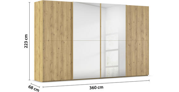 SCHWEBETÜRENSCHRANK 360/223/68 cm 4-türig Eichefarben  - Eichefarben, Design, Holz/Holzwerkstoff (360/223/68cm) - Novel