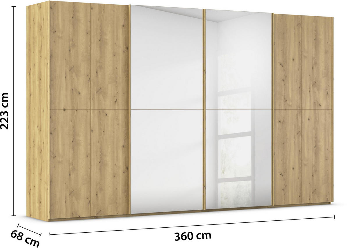 SCHWEBETÜRENSCHRANK 360/223/68 cm 4-türig Eichefarben  - Eichefarben, Design, Holz/Holzwerkstoff (360/223/68cm) - Novel
