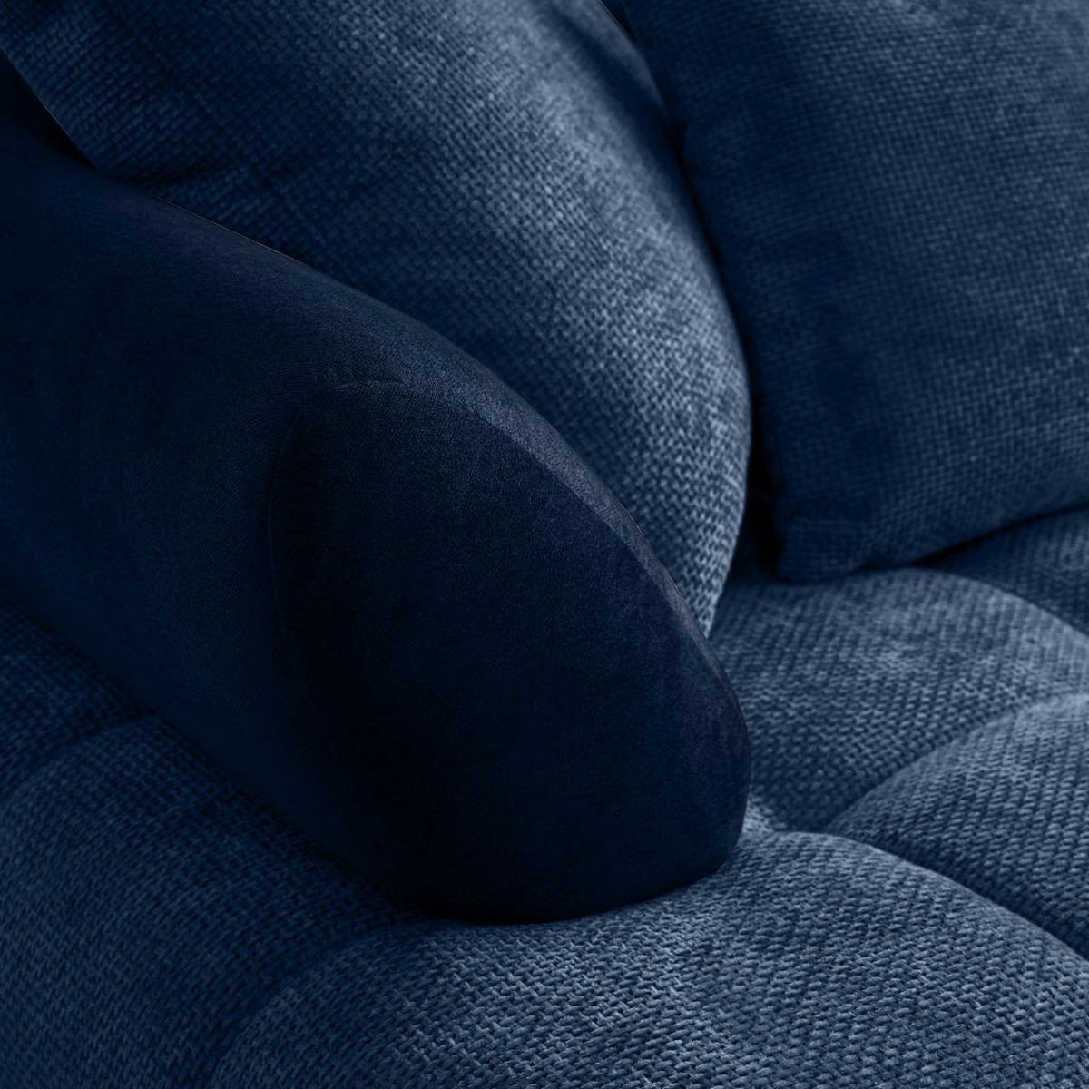 ECKSOFA in Chenille Dunkelblau  - Schwarz/Dunkelblau, Modern, Textil/Metall (262/184cm) - MID.YOU