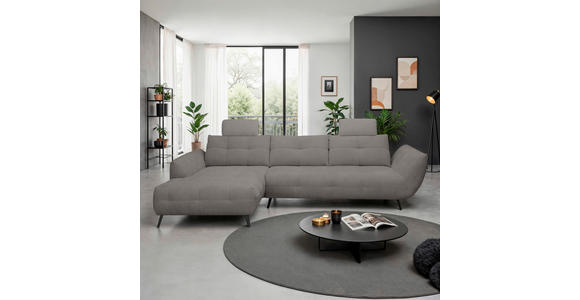 ECKSOFA Graubraun Chenille Armlehnenkissen, Rücken echt, Sitztiefenverstellung  - Graubraun/Schwarz, KONVENTIONELL, Textil/Metall (215/313cm) - Hom`in