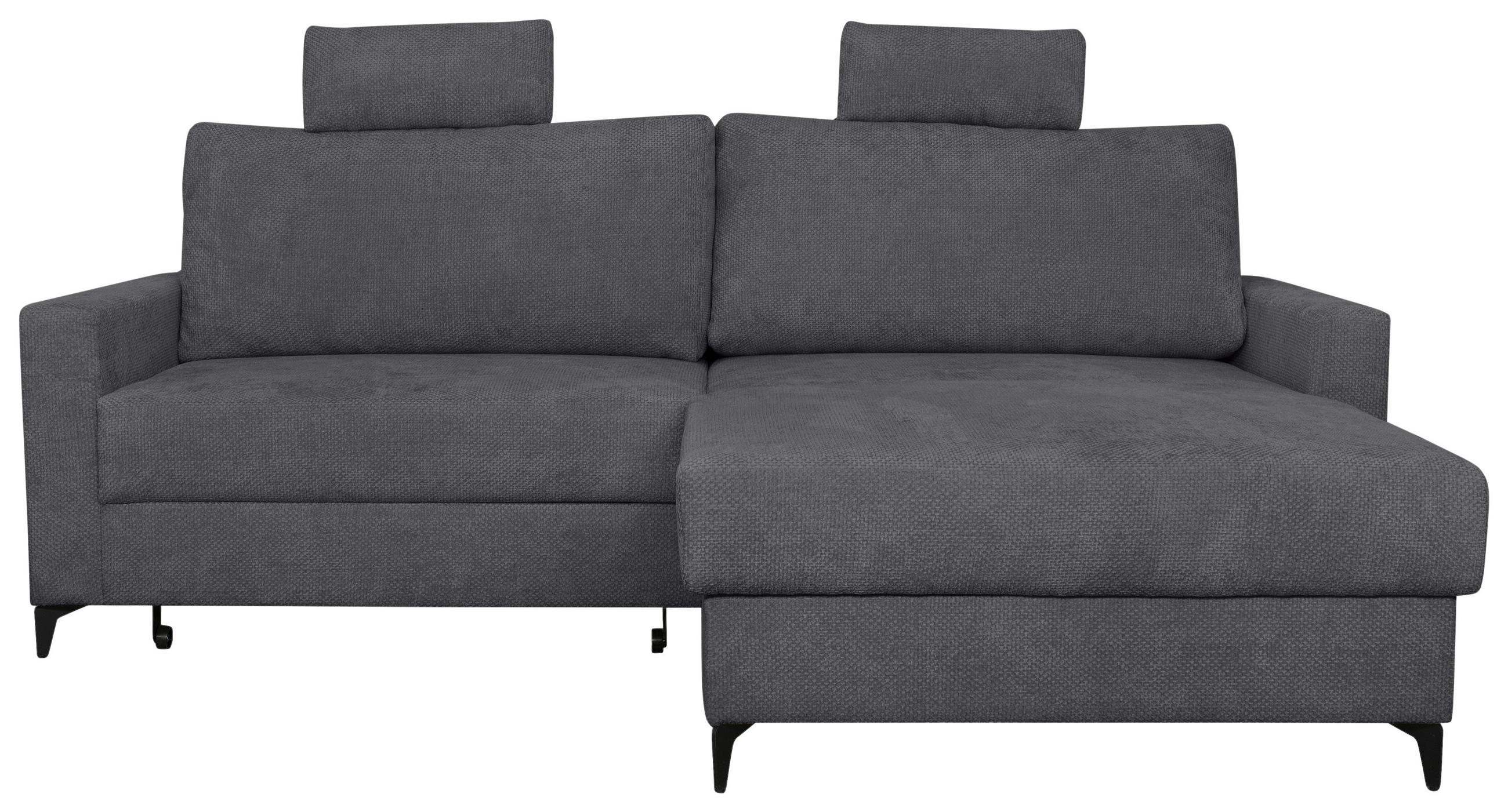ECKSOFA Anthrazit Struktur Rückenkissen, Bettkasten, Schlaffunktion, Rücken echt, Kopfstütze, Liegefläche im Originalstoff  - Anthrazit/Schwarz, KONVENTIONELL, Textil/Metall (230/164cm) - Carryhome