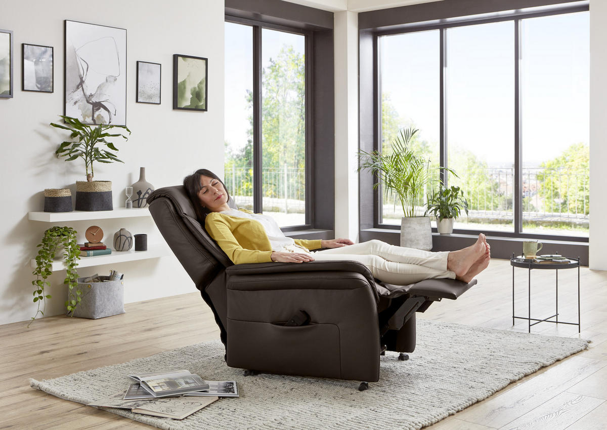 FERNSEHSESSEL in Dunkelbraun  - Dunkelbraun/Schwarz, Konventionell, Leder/Kunststoff (74/107/84cm) - Valdera