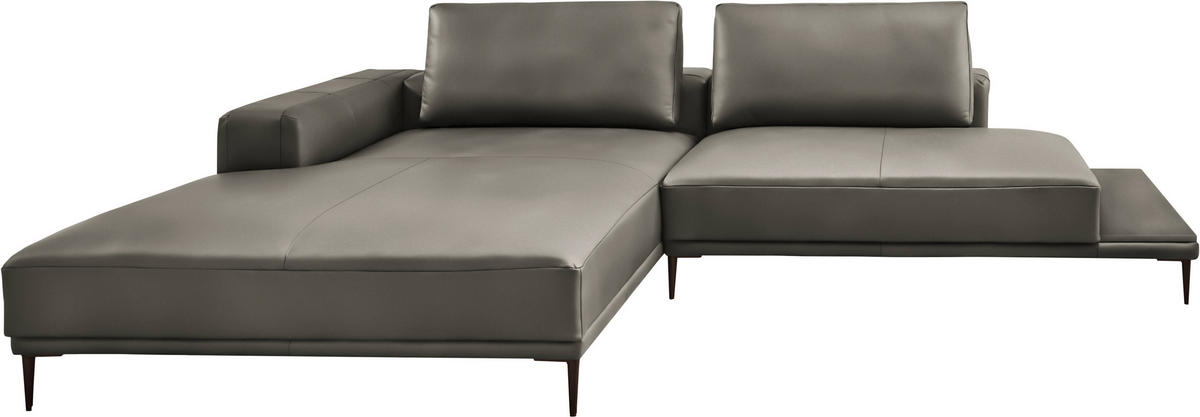 ECKSOFA Echtleder Grau  - Schwarz/Grau, Design, Leder/Metall (201/304cm) - Belluti