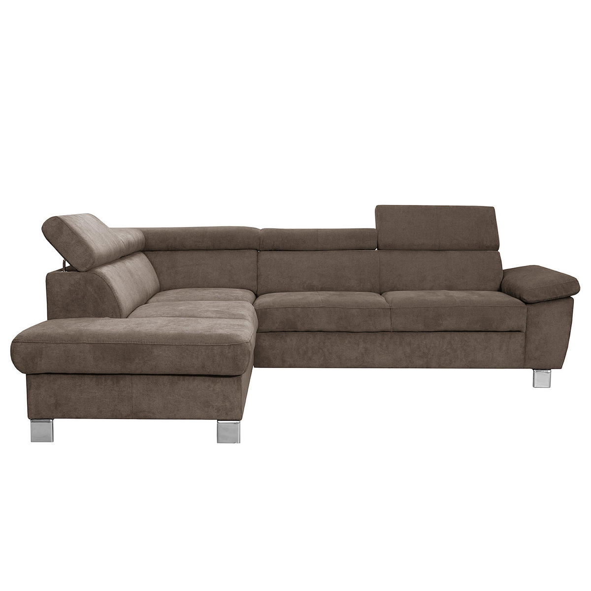 ECKSOFA Dunkelbraun Mikrofaser  - Chromfarben/Dunkelbraun, Design, Textil/Metall (208/248cm) - Livetastic
